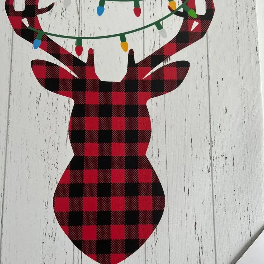 Red and Black Plaid Reindeer With Christmas Light Antlers Wall Art - NWT